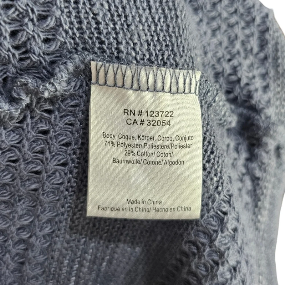 Anthropologie One September Blue Boho Braided Neck Pointelle Knit Open Cardigan
